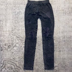 Ripped faux denim leggings.